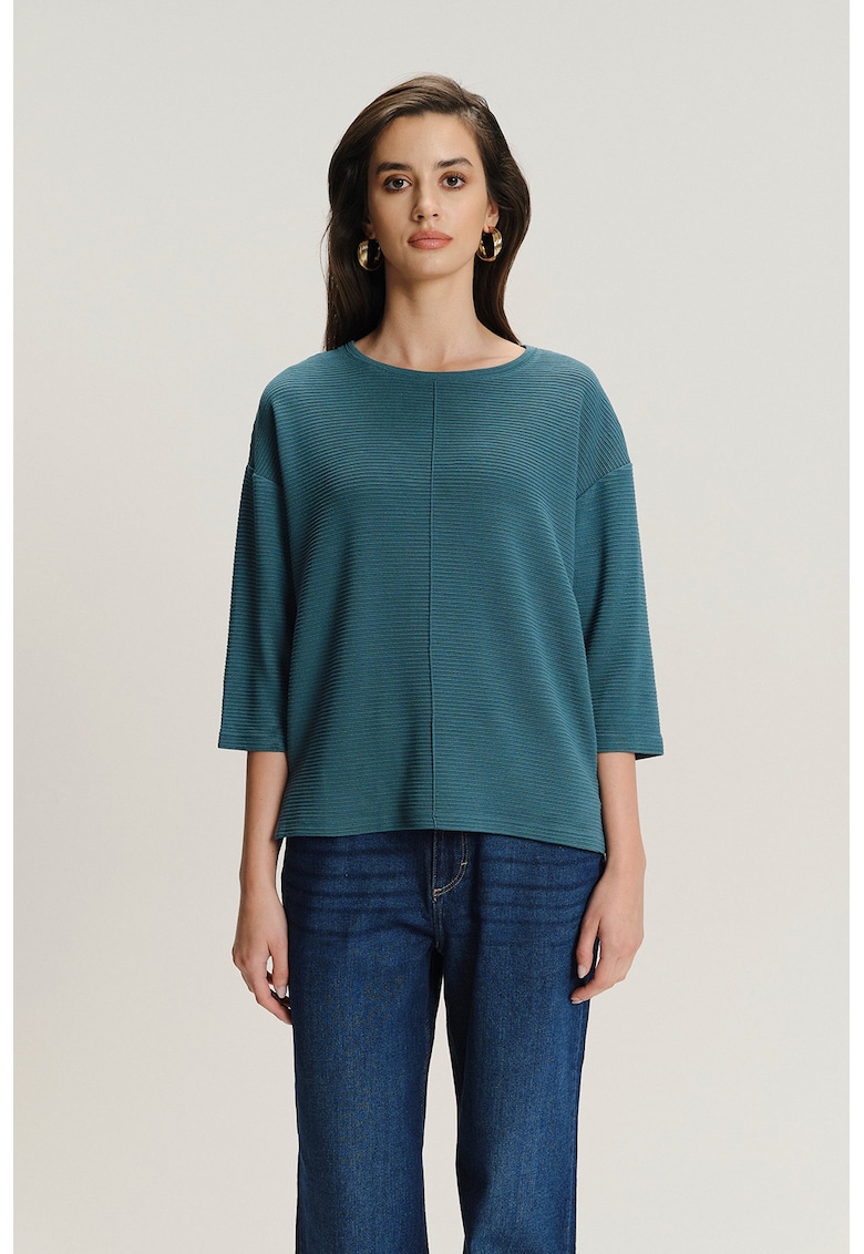 Bluza striata cu maneci medii - Albastru petrol