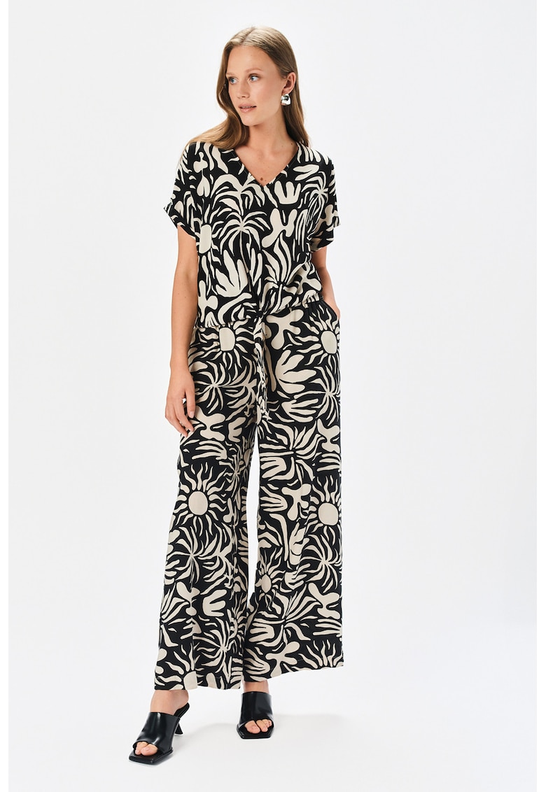 Bluza cu maneci bufante - Alb fildes/Negru