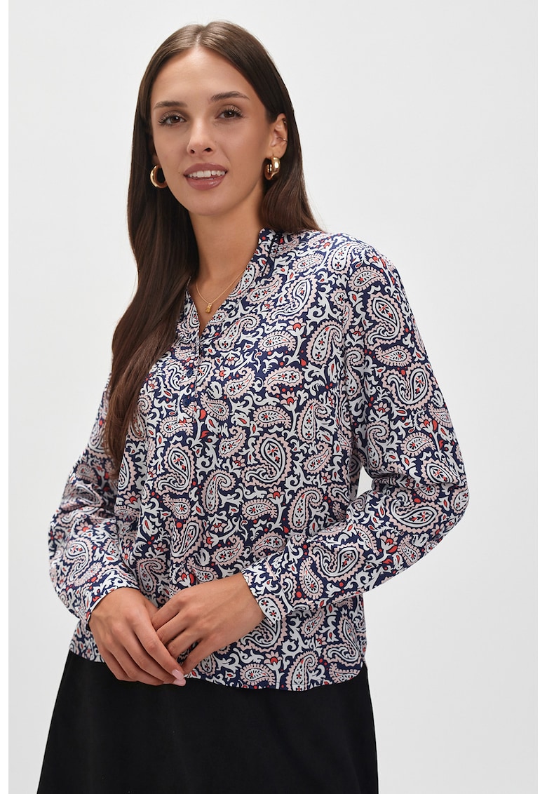 Bluza cu animal print cu maneci cazute - Alb/Roz deschis/Bleumarin