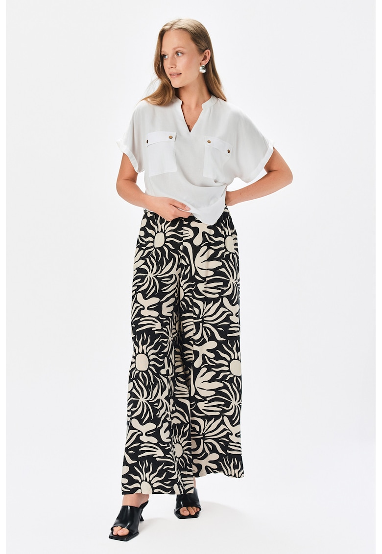 Pantaloni cu model - croiala ampla si buzunare laterale - Negru/Crem