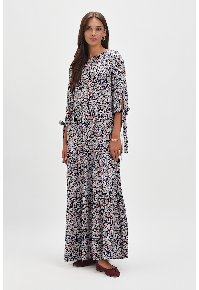 Rochie lejera cu imprimeu paisley - Albastru inchis/Roz deschis/Alb murdar