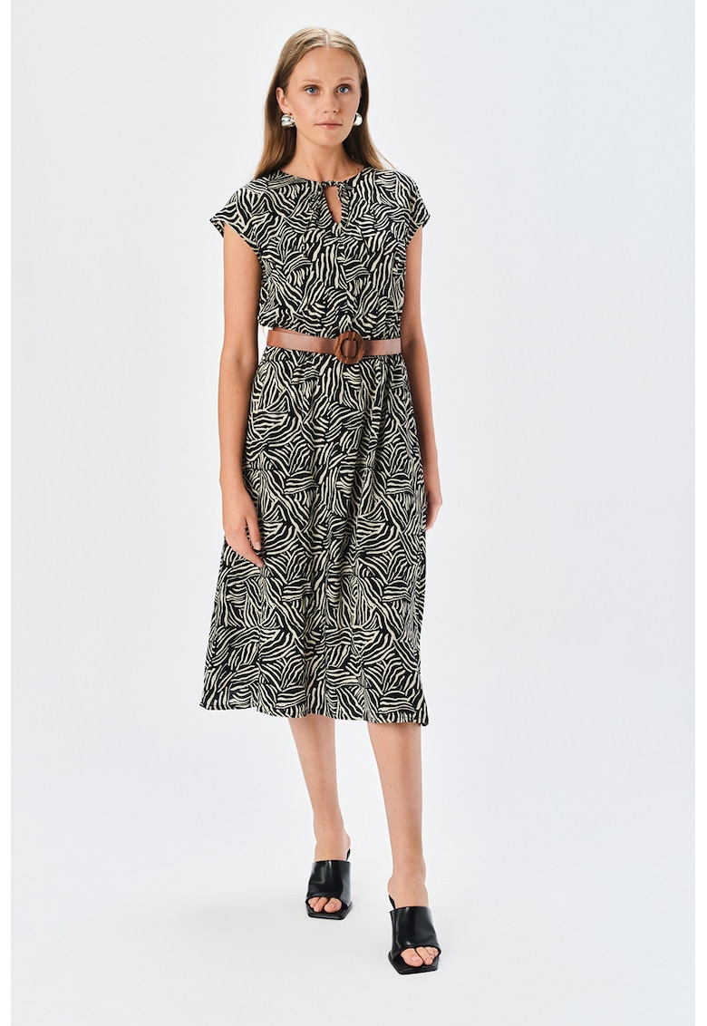Rochie midi cu model - Alb fildes/Negru