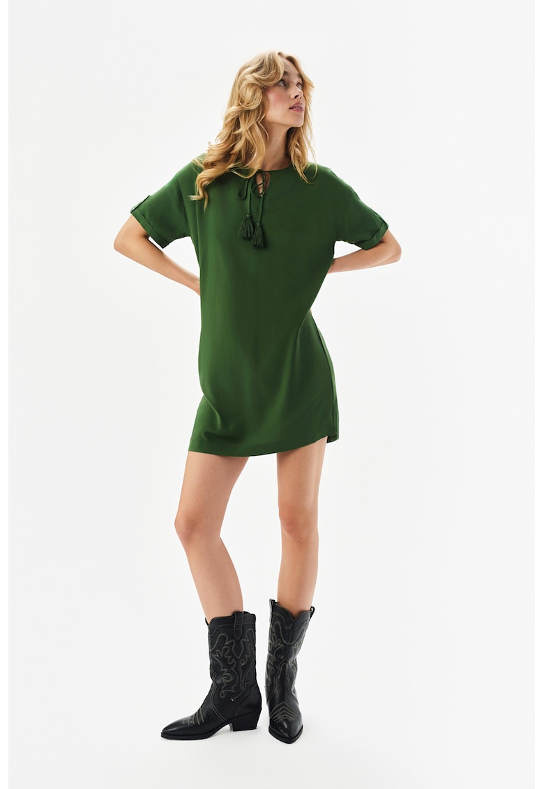 Rochie mini cu croiala dreapta si slit in V - Verde aquamarin