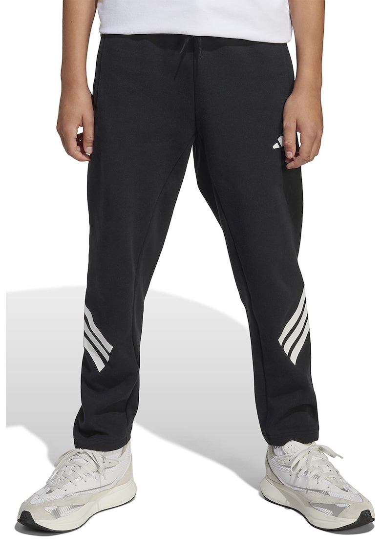 Pantaloni de trening cu snur si buzunare laterale - Negru/Alb optic