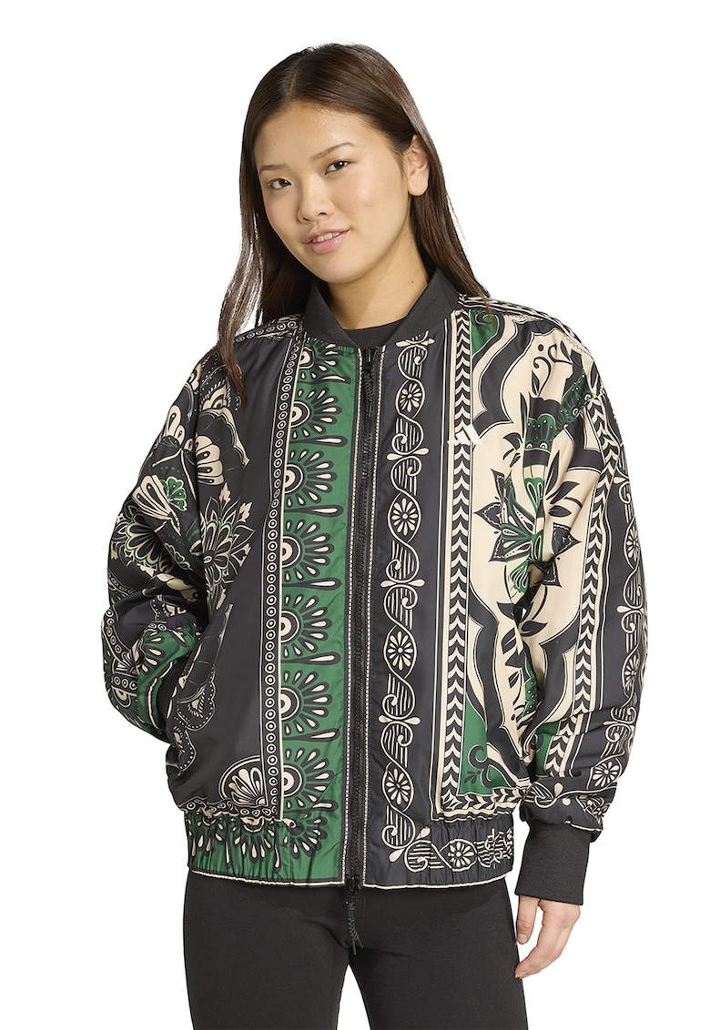 Jacheta cu model si guler baseball - Negru/Verde aquamarin/Crem