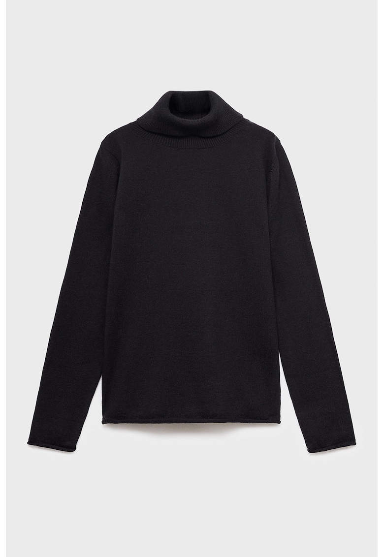 Pulover tricotat fin cu guler inalt - Negru
