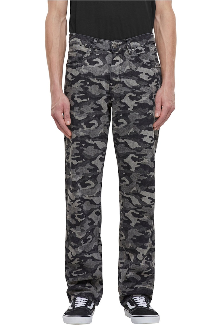 Blugi ampli cu imprimeu camuflaj - Negru/Gri
