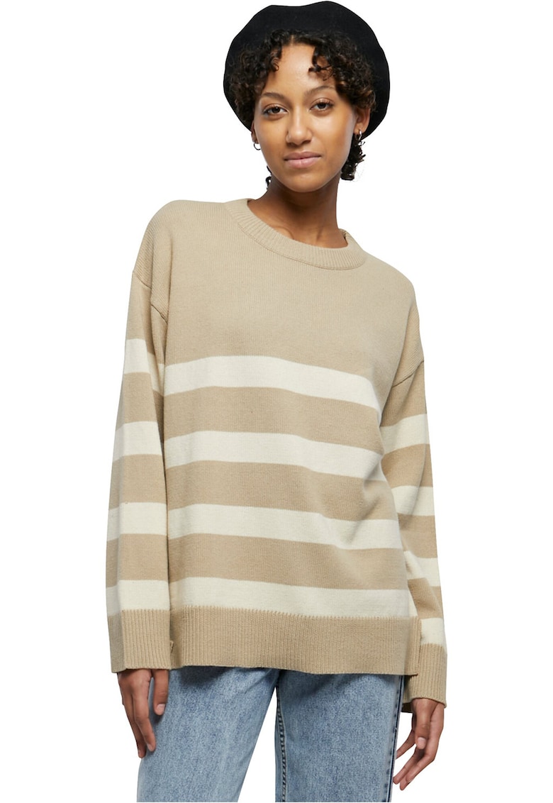 Pulover in dungi cu maneci cazute - Alb fildes/Maro camel