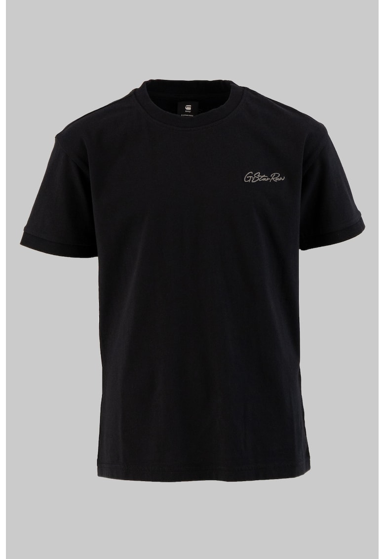 Tricou cu decolteu la baza gatului si logo brodat - Negru