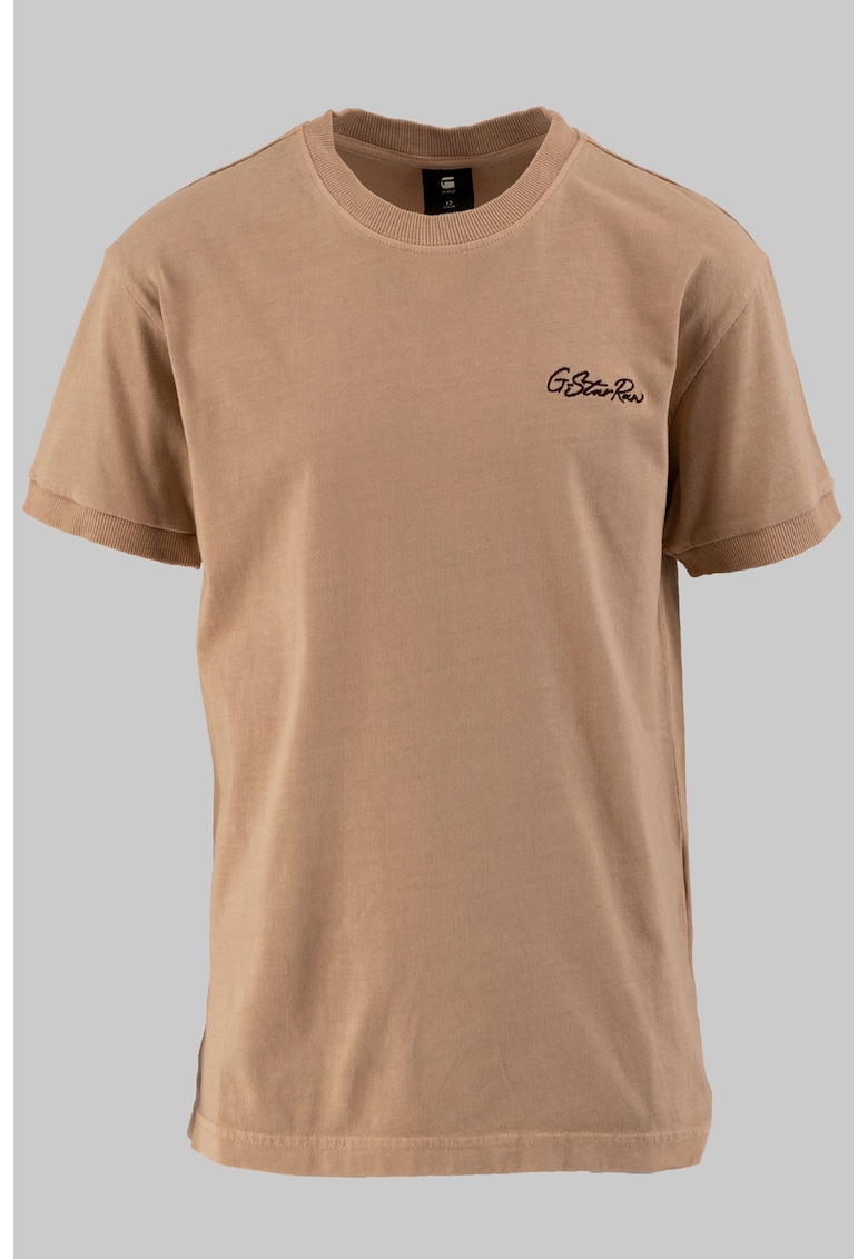 Tricou cu decolteu la baza gatului si logo brodat - Bej inchis