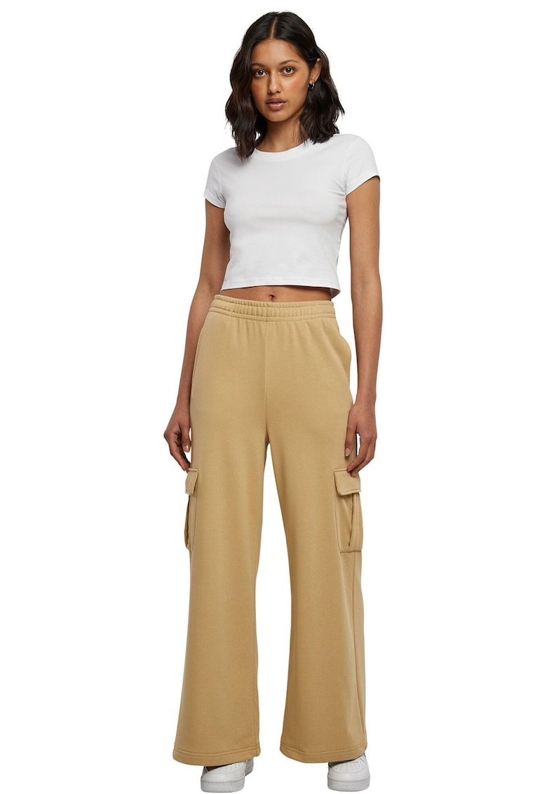 Pantaloni cargo ampli cu talie elastica - Bej