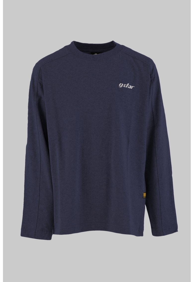 Bluza cu imprimeu si decolteu la baza gatului - Crem/Bleumarin