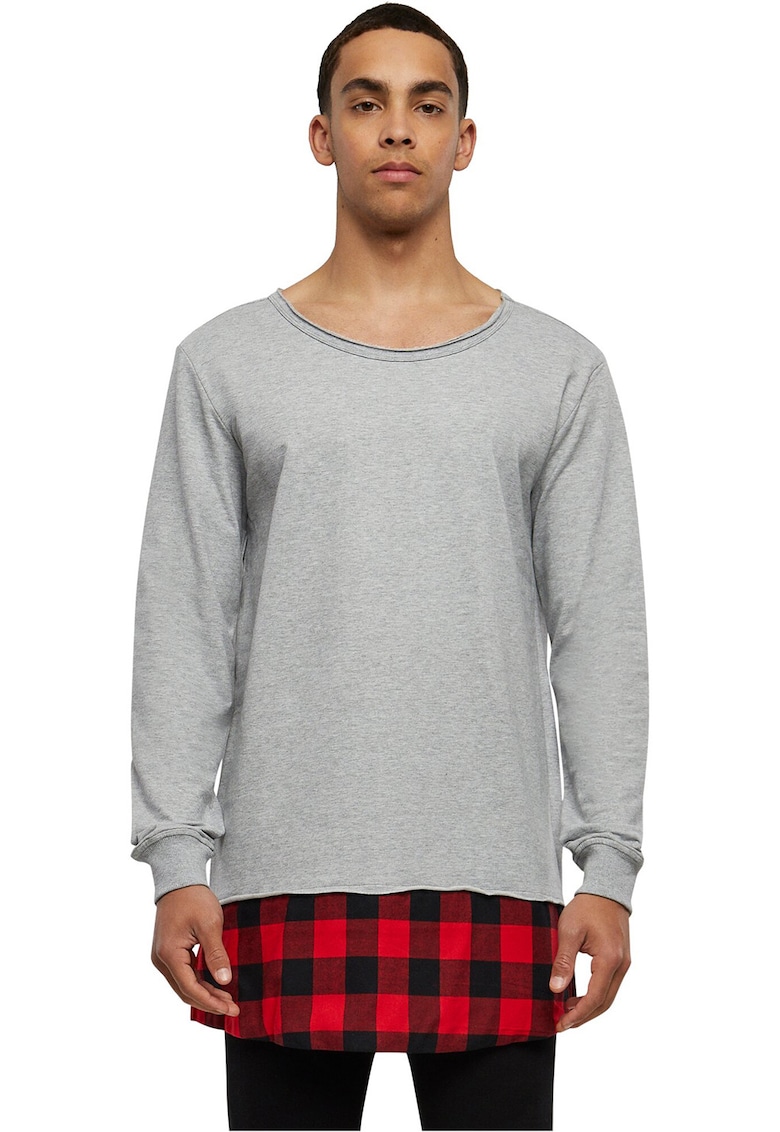 Bluza de bumbac cu doua texturi - Rosu/Gri melange