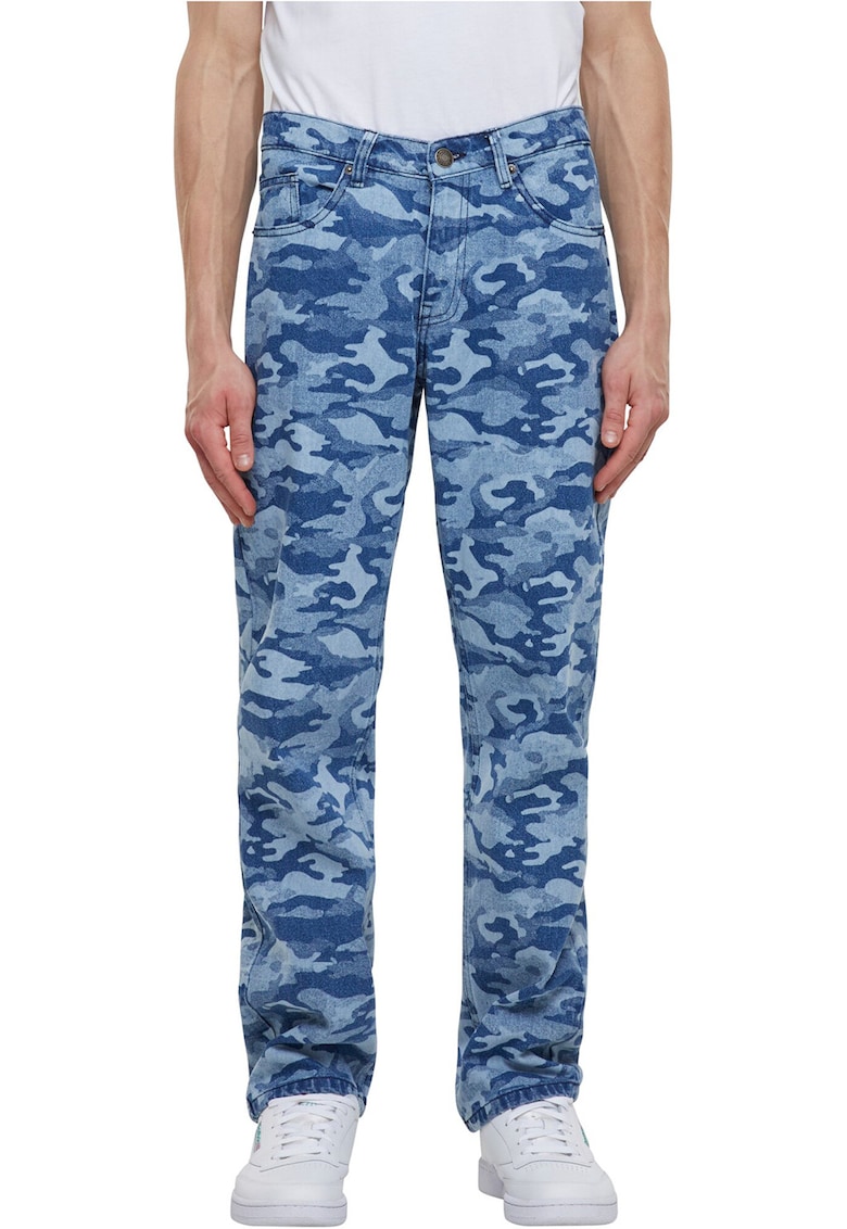 Blugi ampli cu imprimeu camuflaj - Albastru