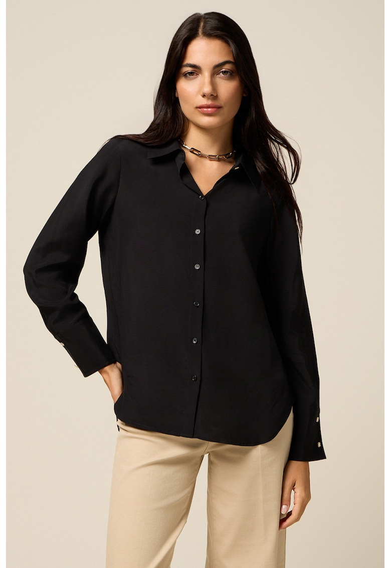Camasa vaporoasa cu model uni - Negru