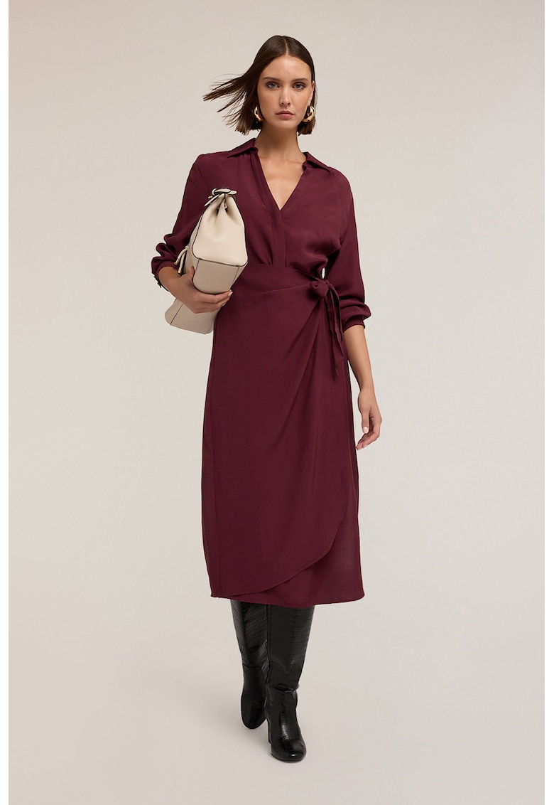 Rochie midi cu croiala petrecuta si decolteu in V - Rosu