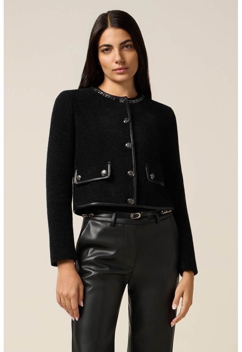 Sacou cu aspect texturat cu nasturi metalici - Negru