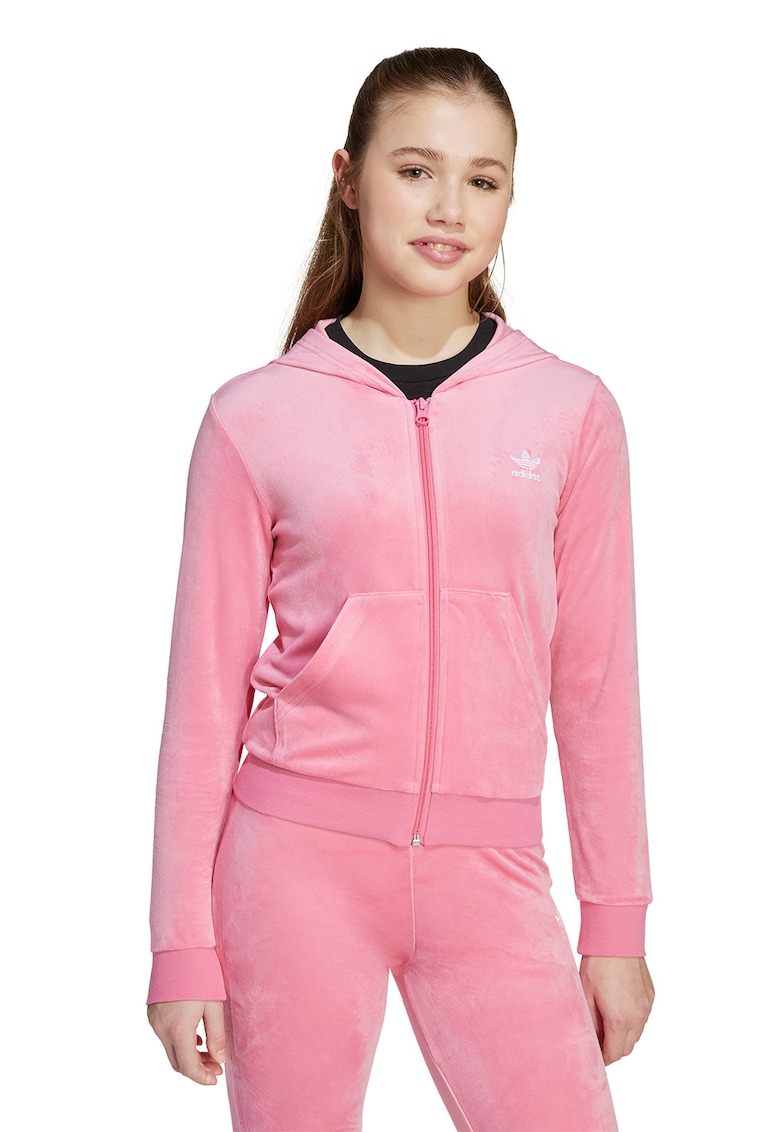 Hanorac cu fermoar Velour - Roz pastel