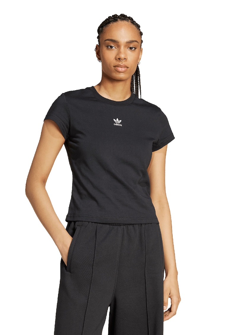 Tricou slim fit din bumbac Essentials - Negru