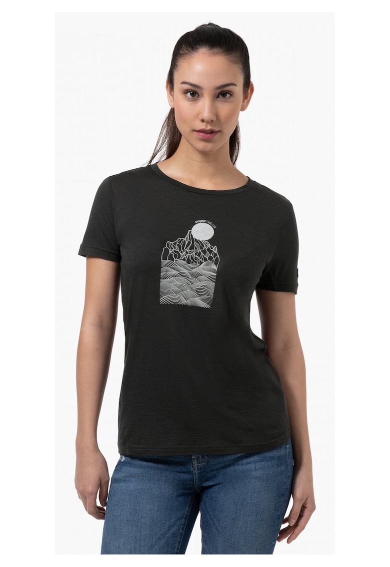 Tricou din amestec de lana Preikestolen Cliffs - Negru