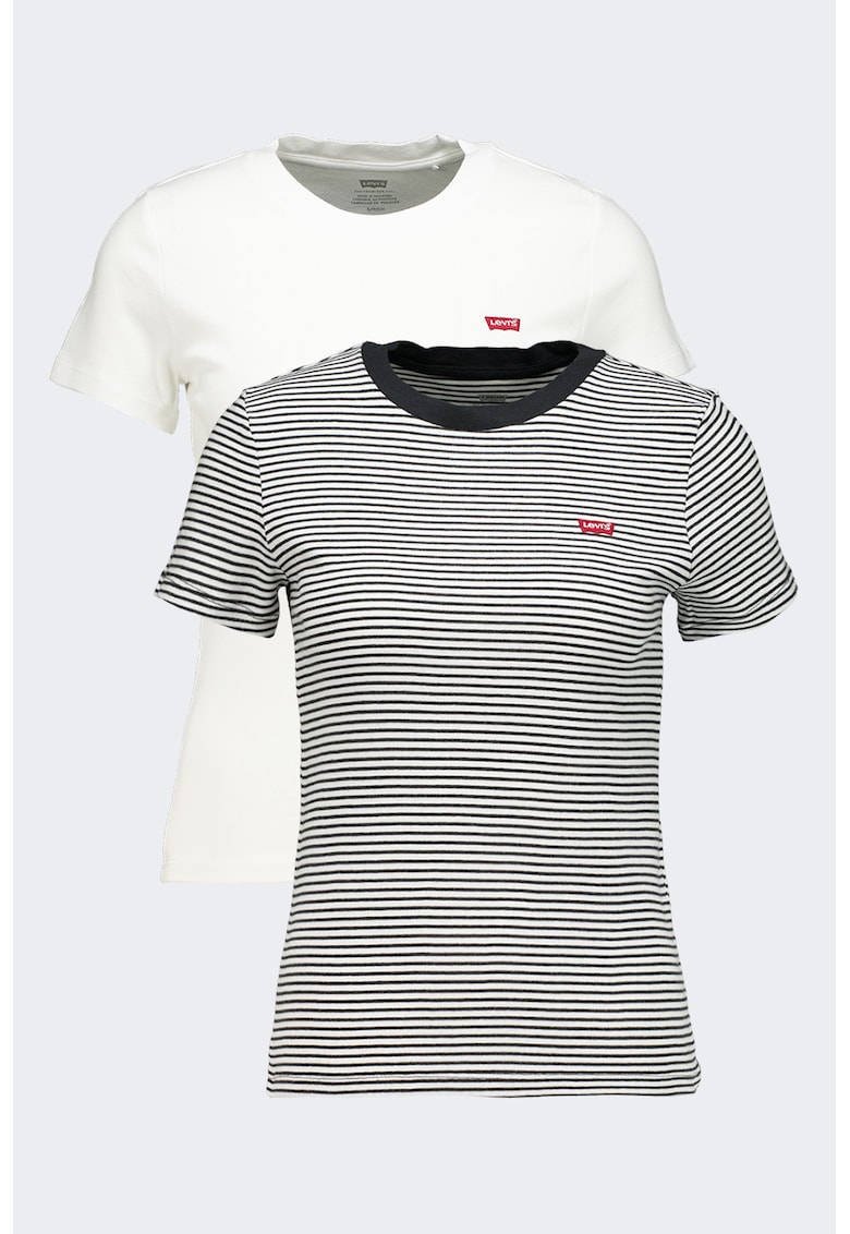Set de tricouri slim fit de bumbac cu decolteu rotund - 2 piese - Negru/Alb optic