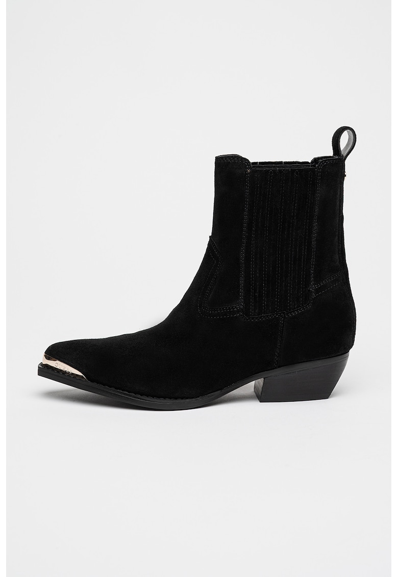 Botine de piele intoarsa cu toc cubanez Lanna - Negru