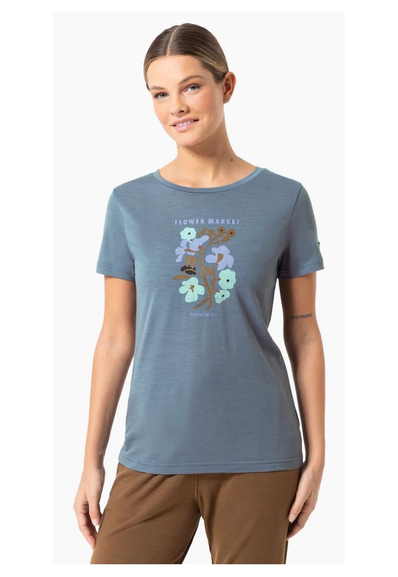 Tricou din amestec de lana Flower Market - Gri