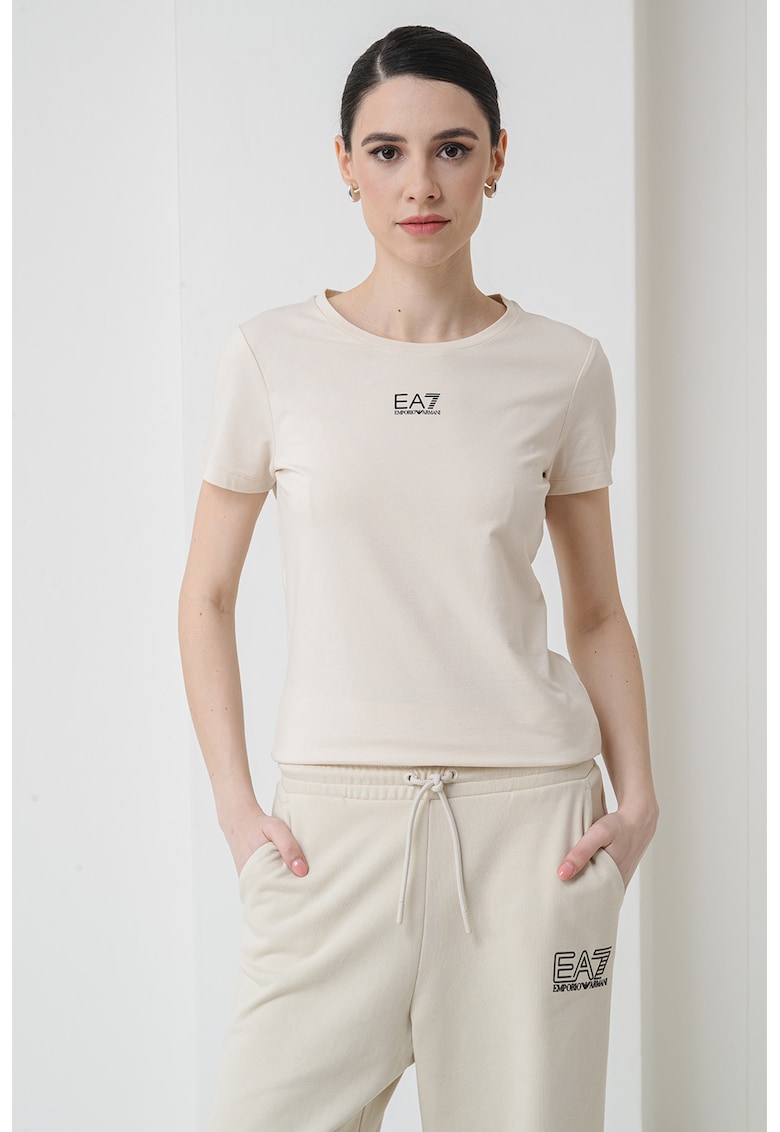 Tricou cu decolteu rotund - Crem