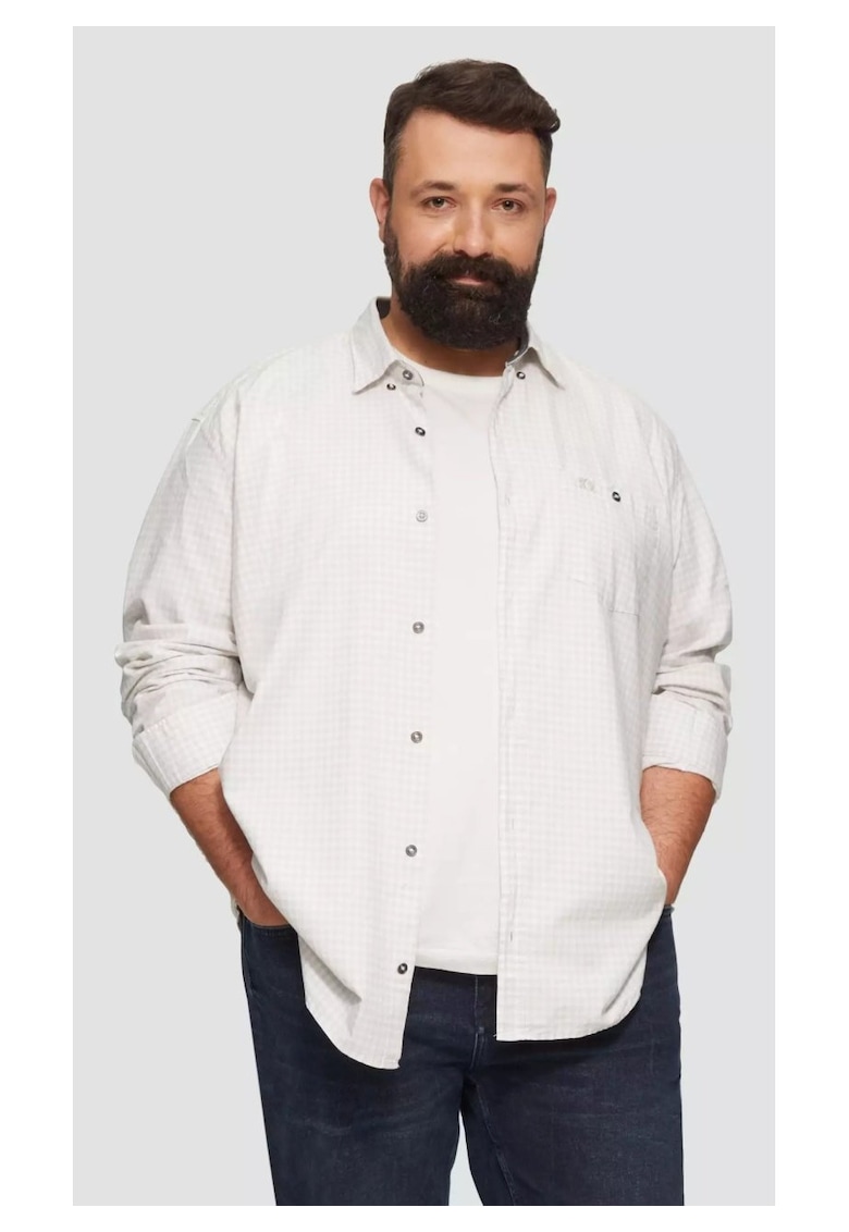 Camasa barbati big sizes - cu maneca lunga si imprimeu in carouri - Regular fit - Alb