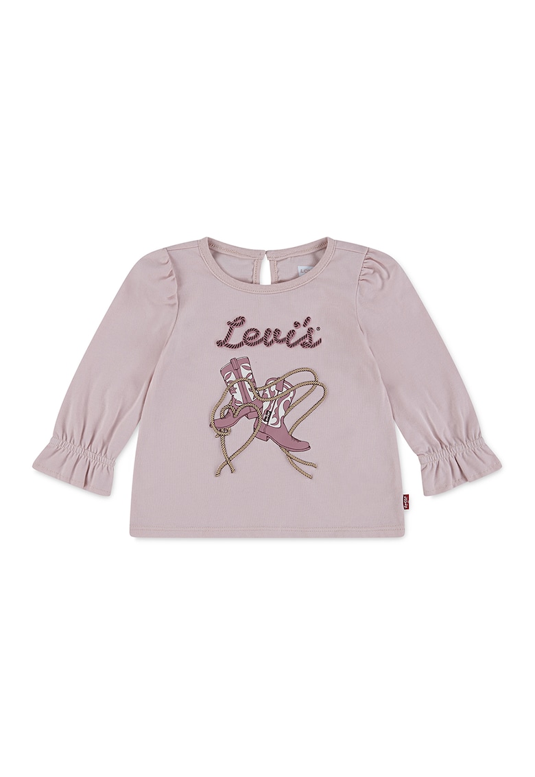 Bluza din bumbac cu mansete cu insertii elastice - Lila pal