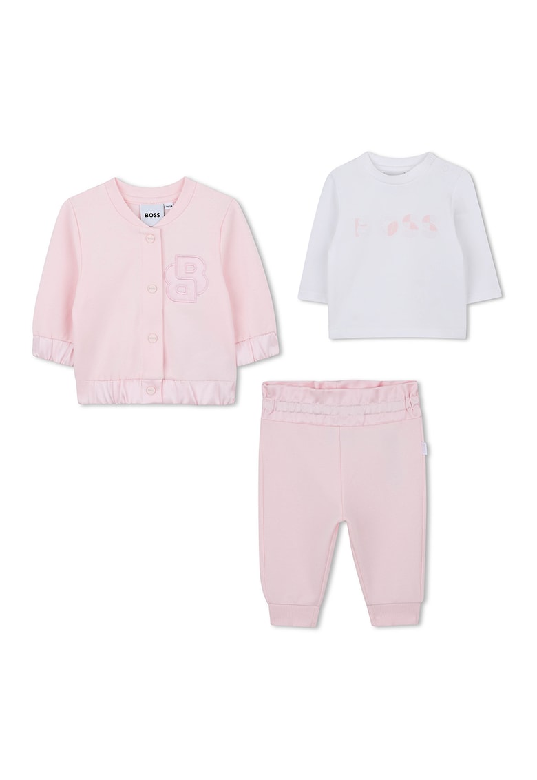 Set de jacheta cu nasturi - pantaloni si bluza de trening - 3 Piese - Roz deschis/Alb murdar