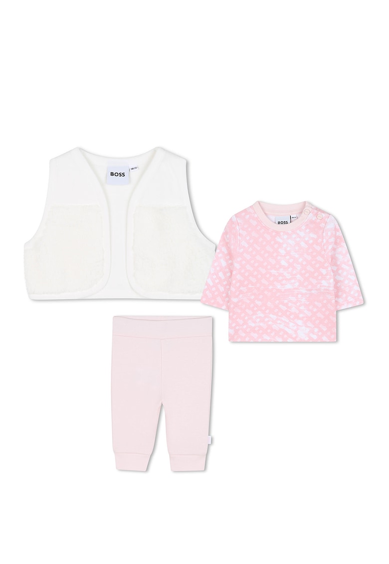 Set de pantaloni - vesta si bluza de trening - 3 Piese - Roz deschis/Alb murdar
