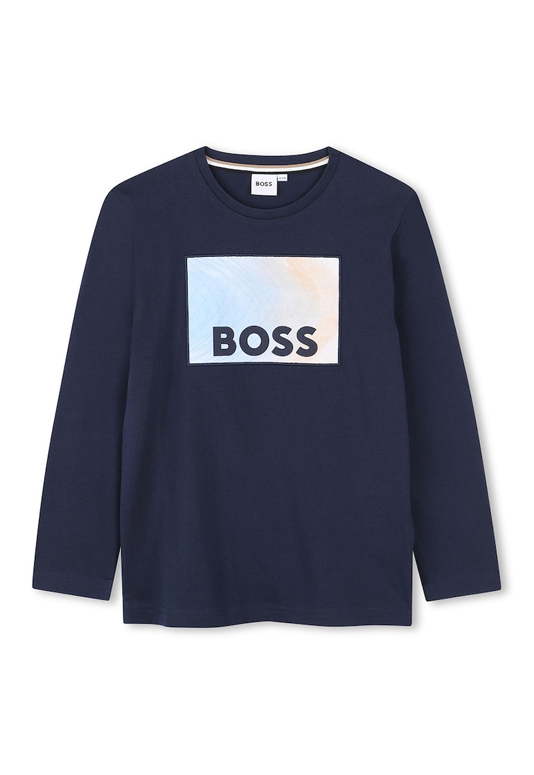 Bluza din bumbac cu imprimeu logo - Albastru prafuit