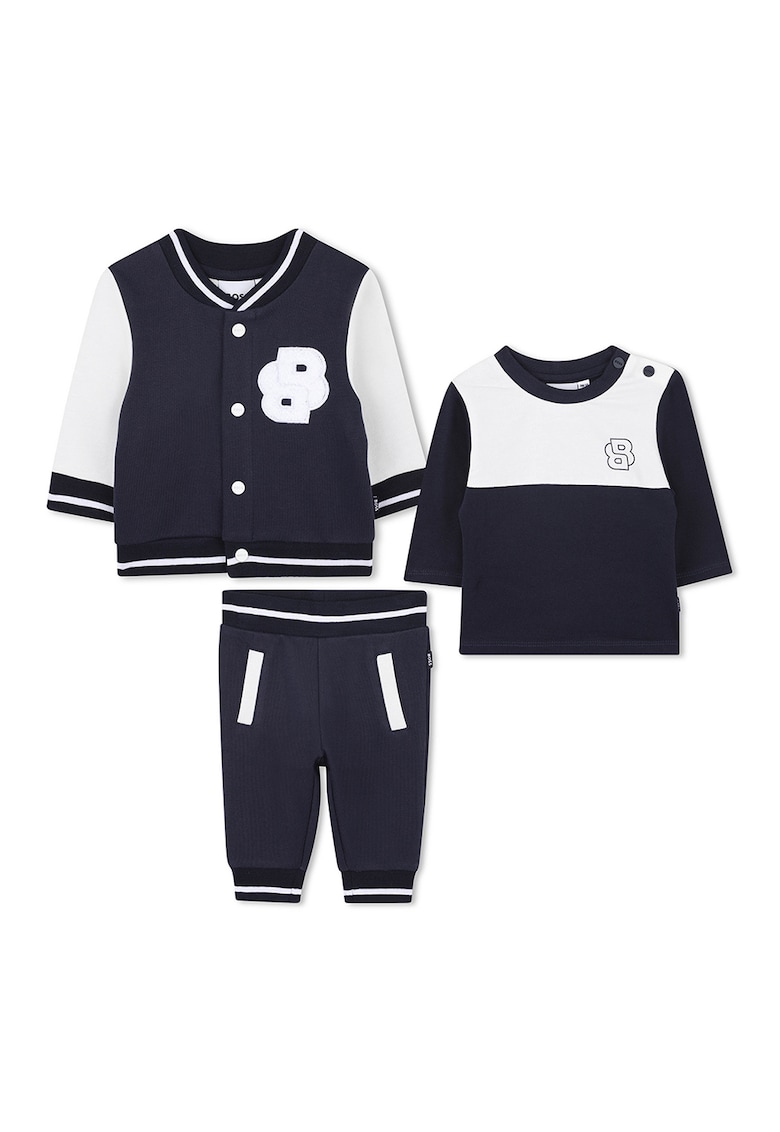Set de trening si bluza cu detalii contrastante - 3 piese - Alb/Bleumarin