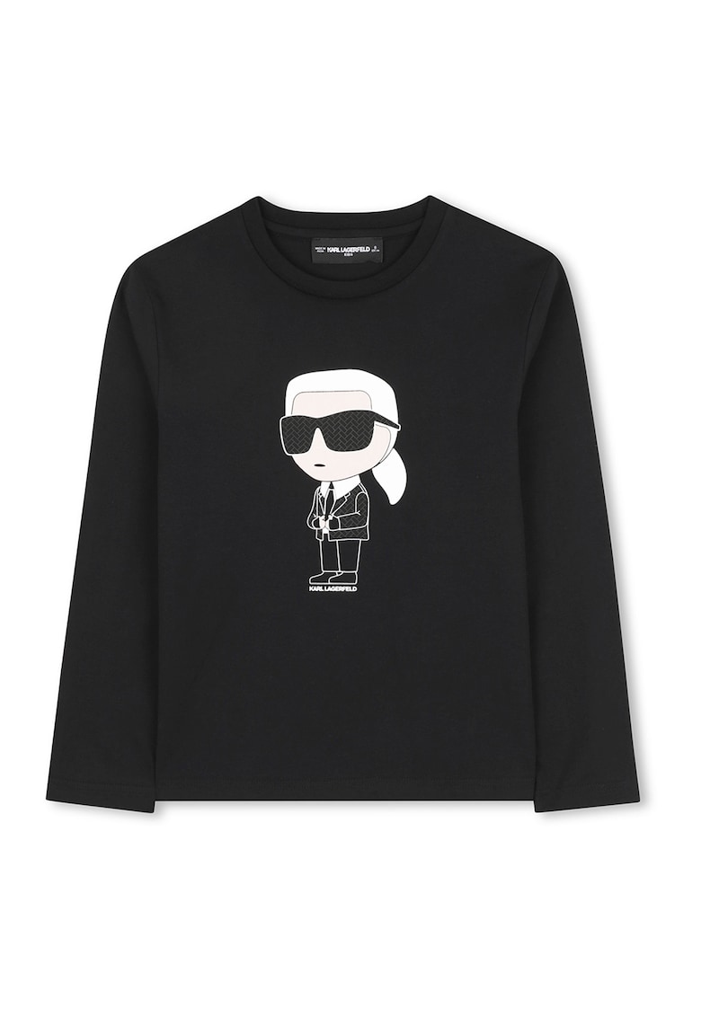 Bluza cu decolteu la baza gatului si imprimeu logo - Alb/Negru stins