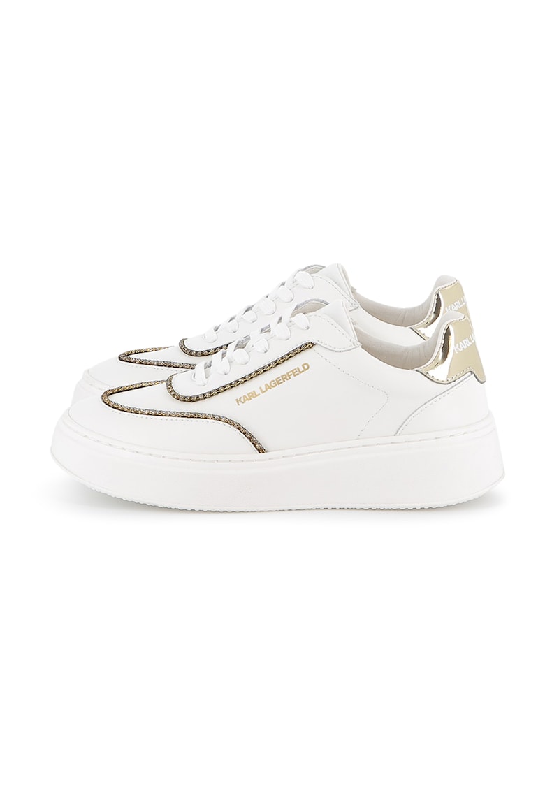 Pantofi sport din piele cu aplicatii cu strasuri - Alb/Auriu