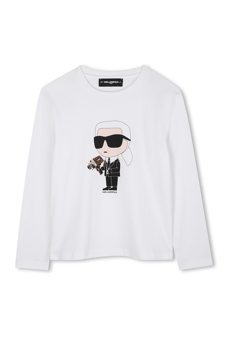 Bluza cu decolteu la baza gatului si imprimeu logo - Negru/Gri deschis
