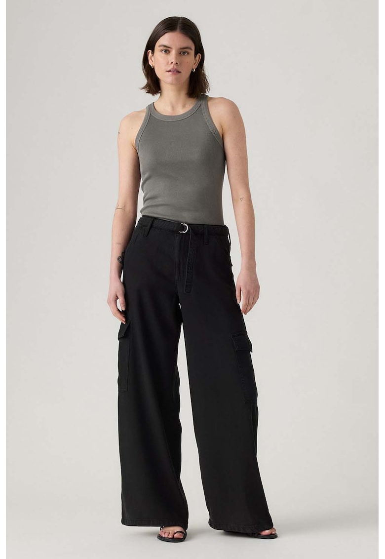 Pantaloni cargo evazati din lyocell - Negru