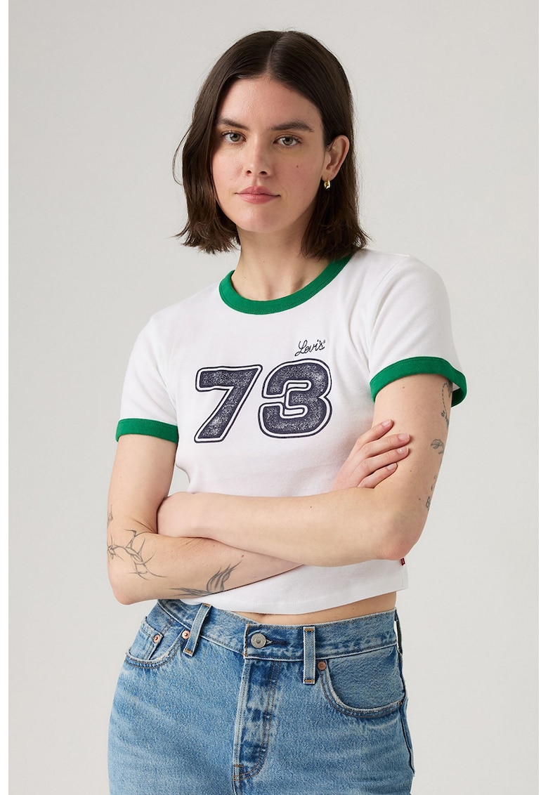 Youth Tricou crop slim fit - Alb/Negru stins/Verde englez
