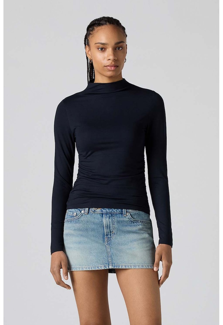 Bluza slim fit uni cu guler inalt - Albastru ultramarin