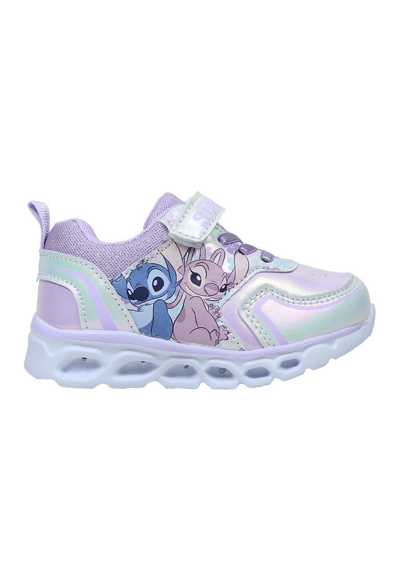 Pantofi sport cu velcro si LED-uri Lilo&Stitch - Lila/Argintiu
