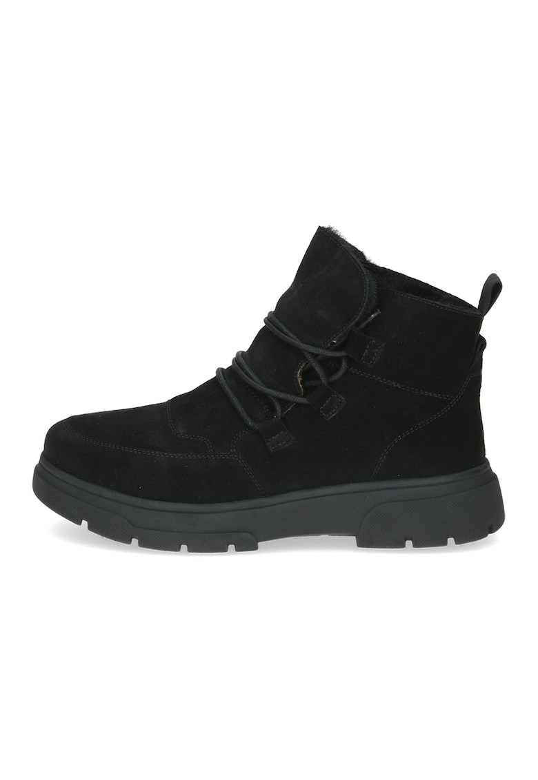 Ghete de piele intorsa si material textil - Negru
