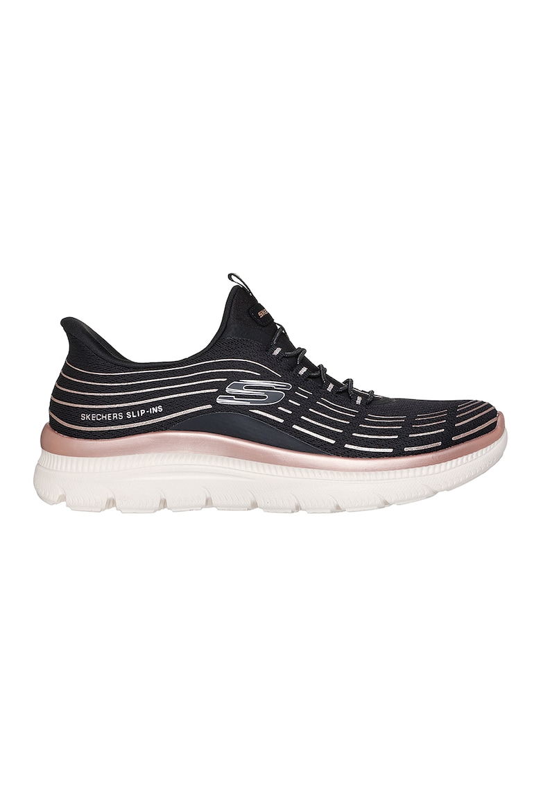 Pantofi sport slip-ins cu detalii contrastante Summits Plus Soft Luster - Negru/Roz prafuit