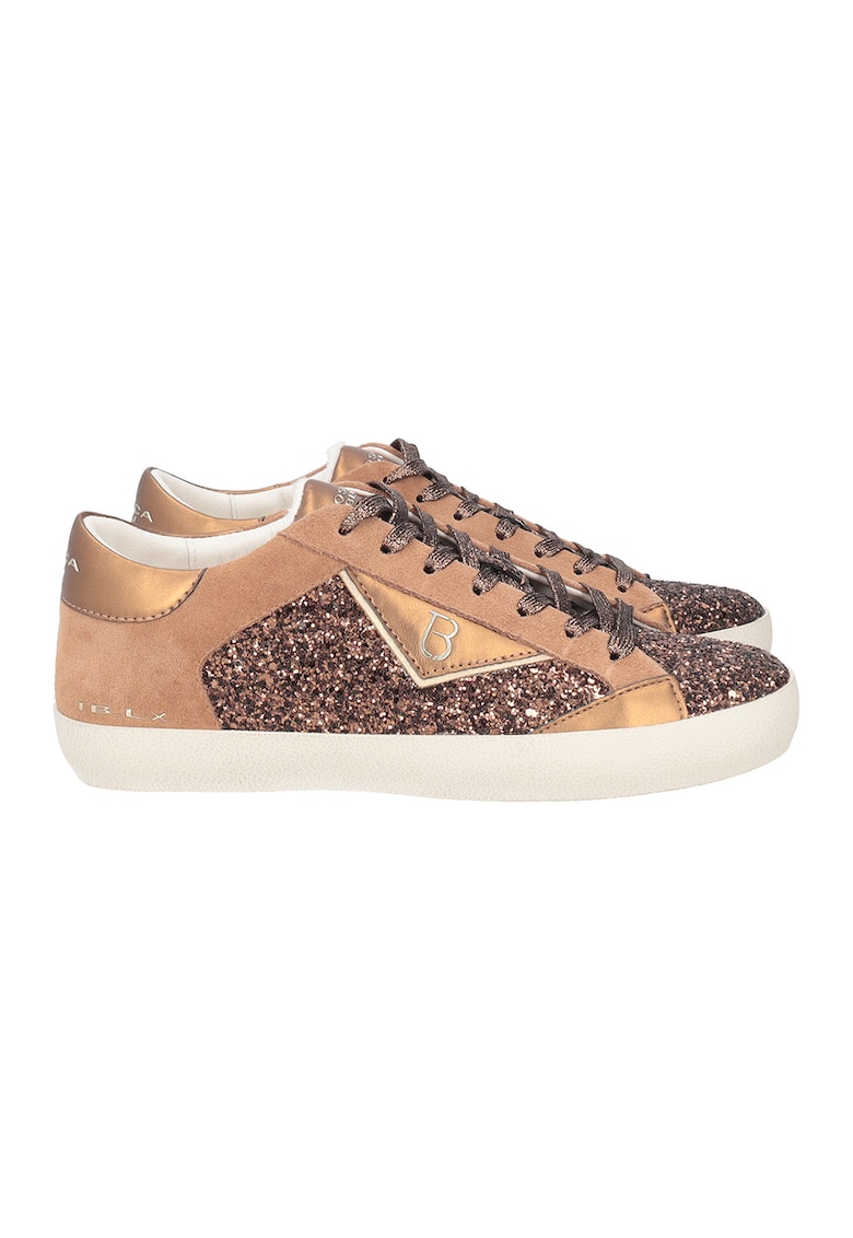 Pantofi sport cu segmente stralucitoare - Maro inchis/Caramel