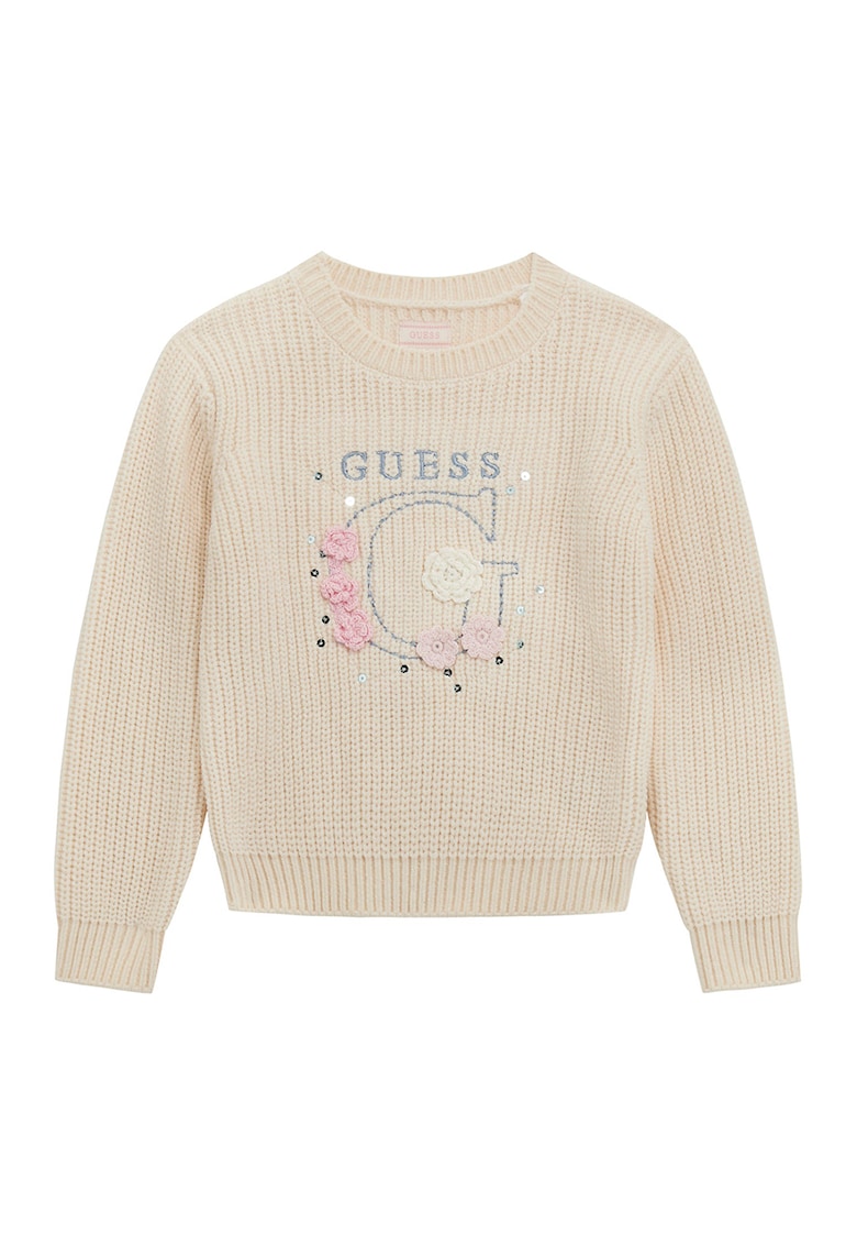 Pulover cu logo brodat - Bej deschis