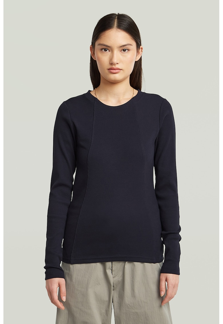 Bluza din amestec de bumbac organic cu model uni - Albastru ultramarin