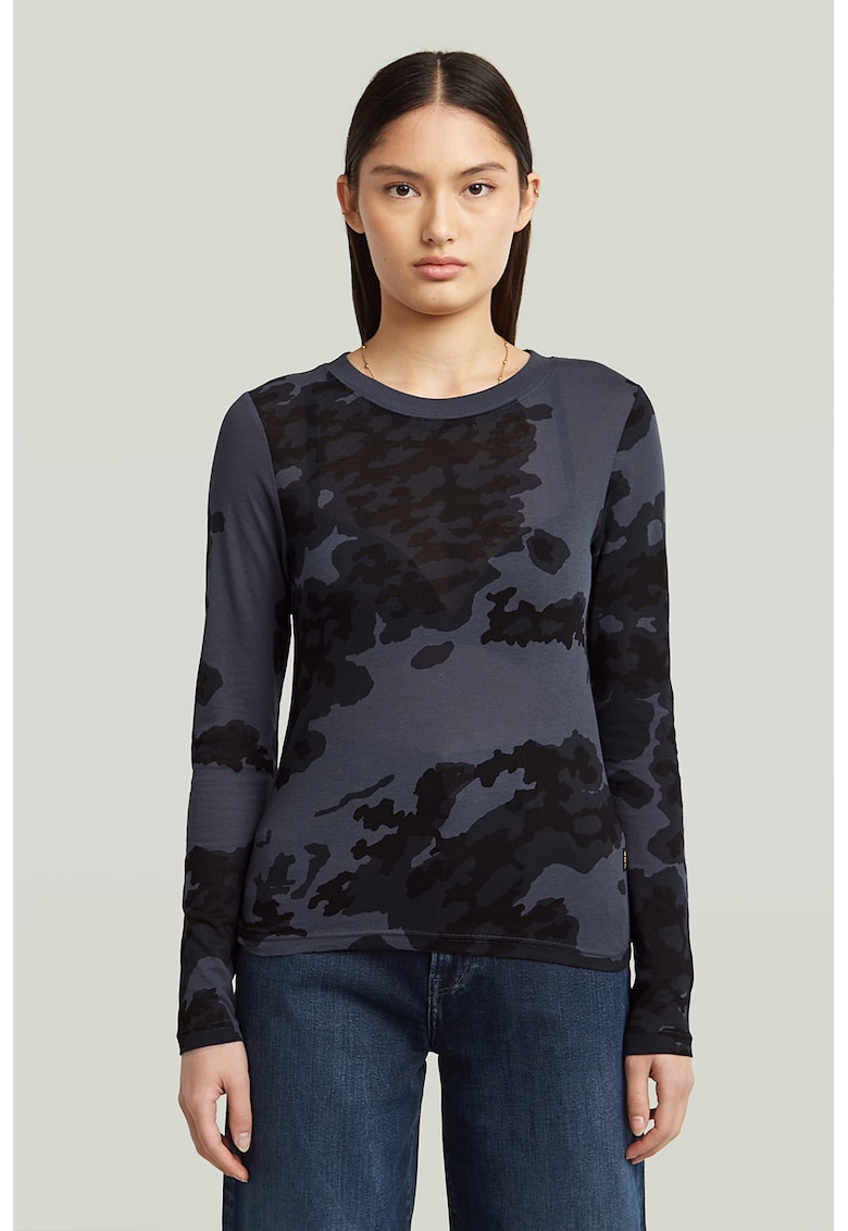 Bluza slim fit din bumbac organic - Gri deschis/Albastru inchis