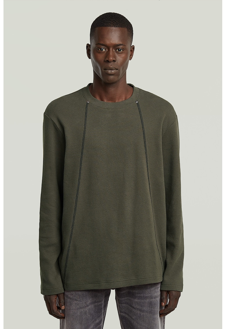 Bluza din bumbac organic cu cusaturi contrastante - Verde feriga