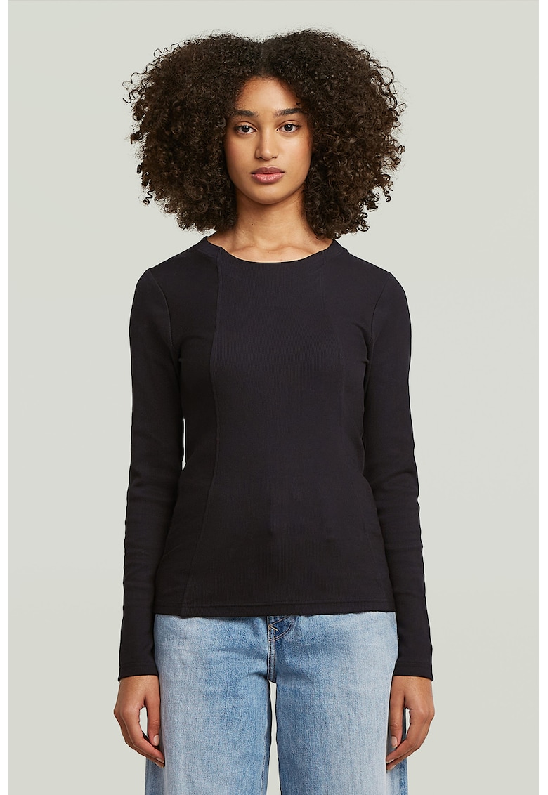 Bluza din amestec de bumbac organic cu model uni - Negru