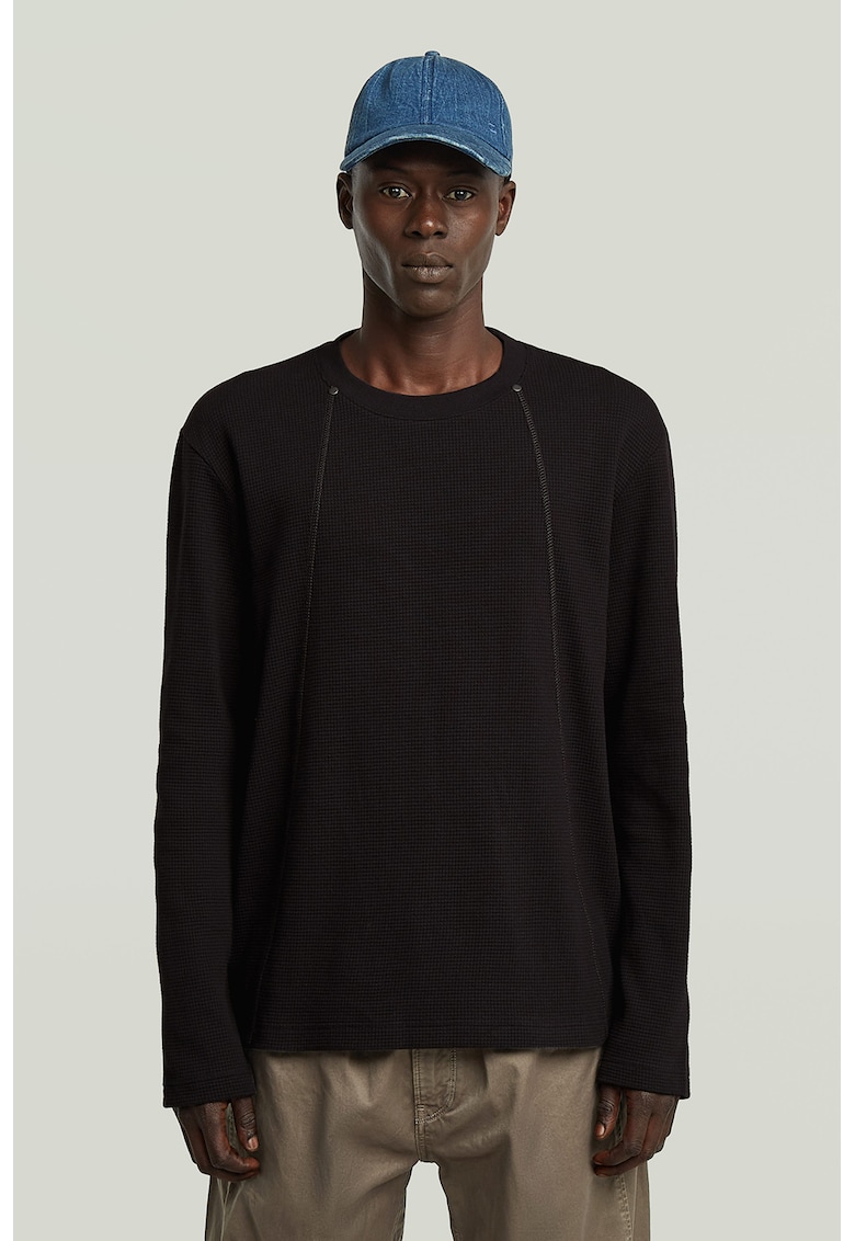 Bluza din bumbac organic cu cusaturi contrastante - Negru